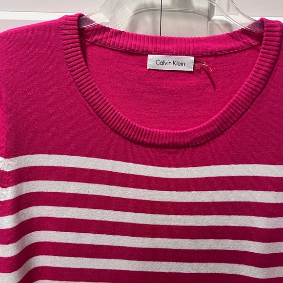 CALVIN KLEIN AUTHENTIC ELECTRIC PINK/WHITE STRIPE KNIT DESIGN SWEATER DRESS - Picture 5 of 13